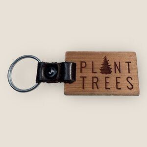 Plant Trees Wooden Keychain Keyring With Leather Strap